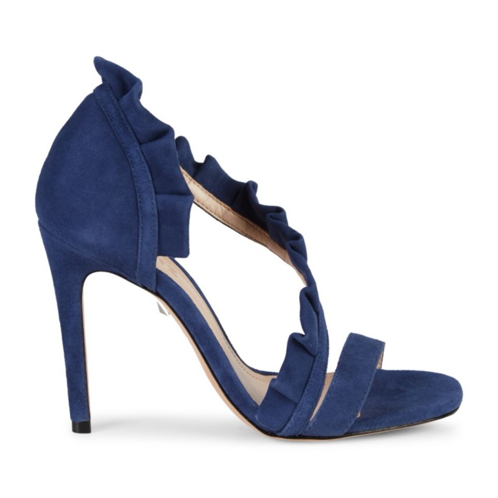 SCHUTZ Blue Stiletto Heels with Ruffle Detail